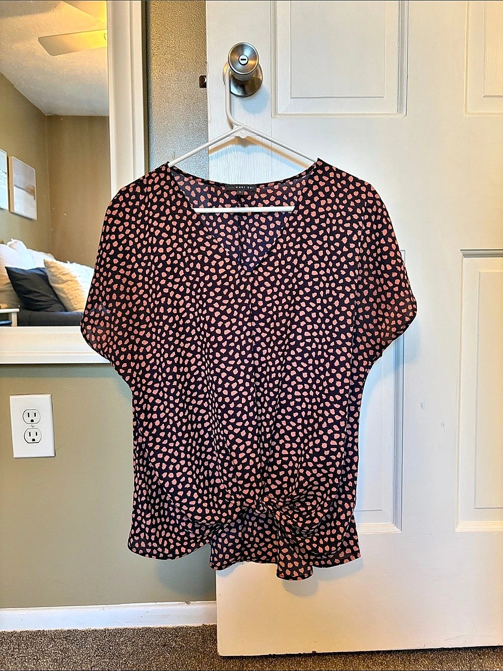 West Kei Print Navy and Peach Blouse